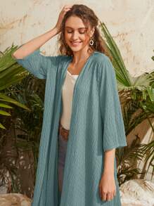 Mulvari Open Front Circle Lace Shirred Coat - Mint Green - View 4