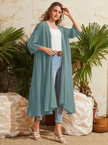 Mulvari Open Front Circle Lace Shirred Coat - Mint Green - View 5