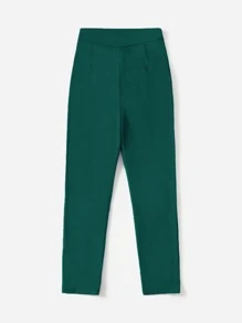 SHEIN LUNE Pantalones ajustados con botón bajo con abertura - Verde Oscuro - Ver 2