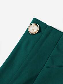 SHEIN LUNE Pantalones ajustados con botón bajo con abertura - Verde Oscuro - Ver 5