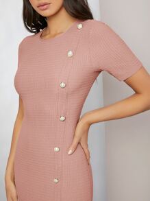 SHEIN Pearl Button Detail Mermaid Hem Dress - Dusty Pink - View 4