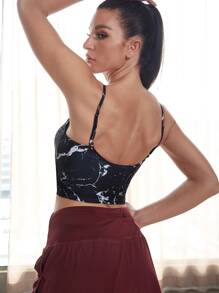 VUTRU Marble Print Backless Medium Support Sports Bra - Black - View 4