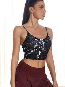VUTRU Marble Print Backless Medium Support Sports Bra - Black - View 5