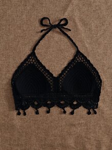 Breezaya 貝殼邊打結掛脖比基尼上衣 - 黑色 - 查看 2