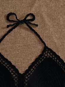 Breezaya 貝殼邊打結掛脖比基尼上衣 - 黑色 - 查看 4