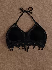 Breezaya 貝殼邊打結掛脖比基尼上衣 - 黑色 - 查看 5