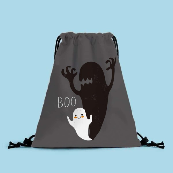 

Colorblock Halloween Graphic Drawstring Backpack, Grey