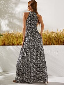 Vestido con estampado de cuello halter - Negro - Ver 2