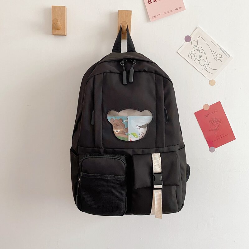 

Buckle Decor Pocket Front Backpack, Black