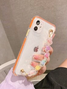 Clear Phone Case With Beaded Hand Strap - Orange - View 1