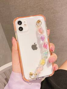 Clear Phone Case With Beaded Hand Strap - Orange - View 2
