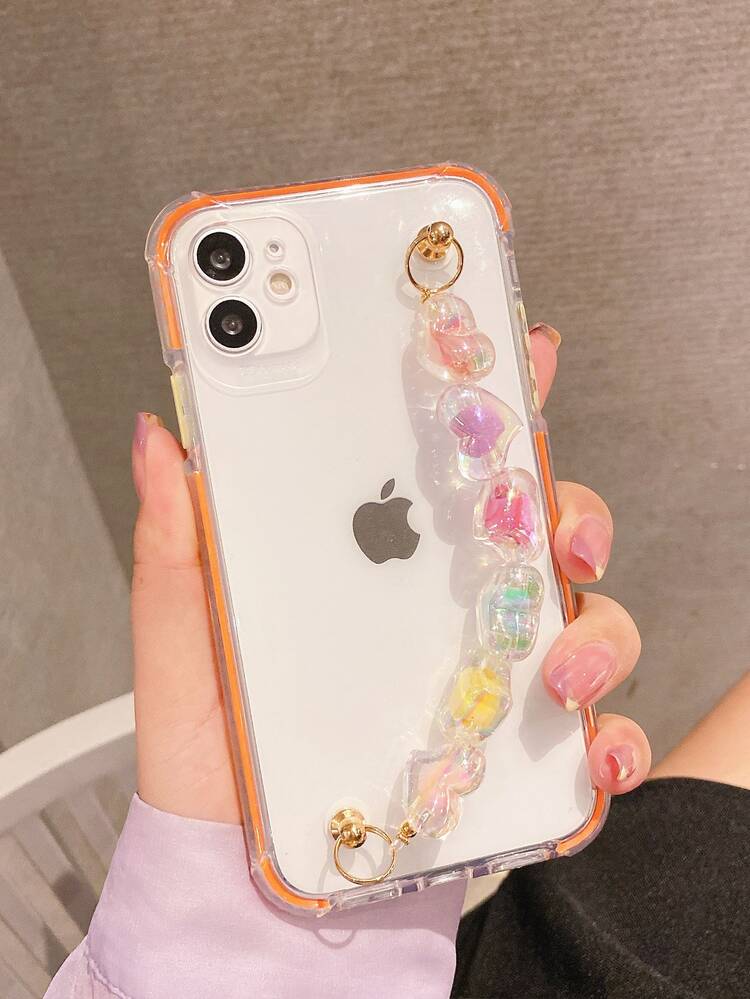Clear Phone Case With Beaded Hand Strap - Orange - View 2
