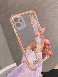Clear Phone Case With Beaded Hand Strap - Orange - View 3