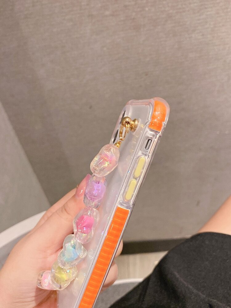 Clear Phone Case With Beaded Hand Strap - Orange - View 5