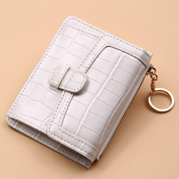 

Croc Embossed Flap Card Holder, White