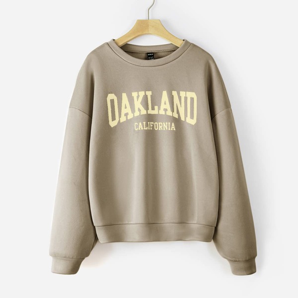

Drop Shoulder Letter Graphic Sweatshirt, Khaki