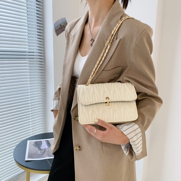 

Textured Flap Chain Shoulder Bag, Beige