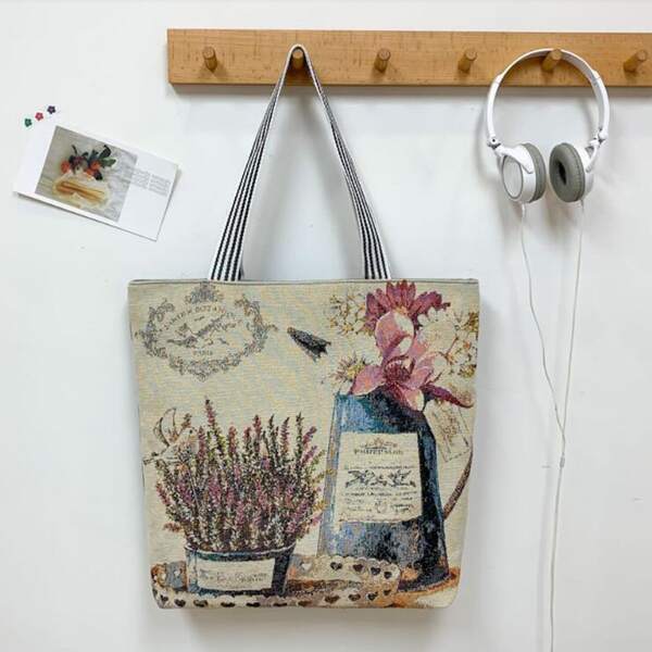 

Floral Graphic Large Capacity Tote Bag, Multicolor
