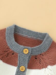 Baby Boy Colorblock Striped Pattern Button Front Cardigan - Grey - View 3