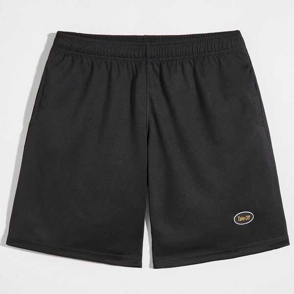 

Men Letter Graphic Drawstring Shorts, Black