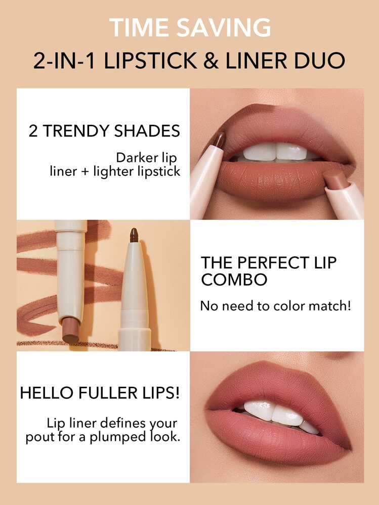 LáPiz Labial Y Delineador Glam 101 Duo-Deep Caramel 2 En 1 Delineador De Labios Mate De Doble Punta LáPiz Labial Altamente Pigmentado Larga DuracióN Suave FáCil De Usar Maquillaje De Labios Navidad Invierno Delineador De Labios MarróN Rosa Lip Combo Marca Belleza Maquillaje Maquullaje CosméTica Para Mujeres NiñAs Perfecto Para Invierno Primavera Verano Ideal Para Y2K Elegante Moda Adecuado Para CumpleañOs DíA De La Madre Regalo Fiesta Listo Mejor Color - Deep Caramel - Añade 9