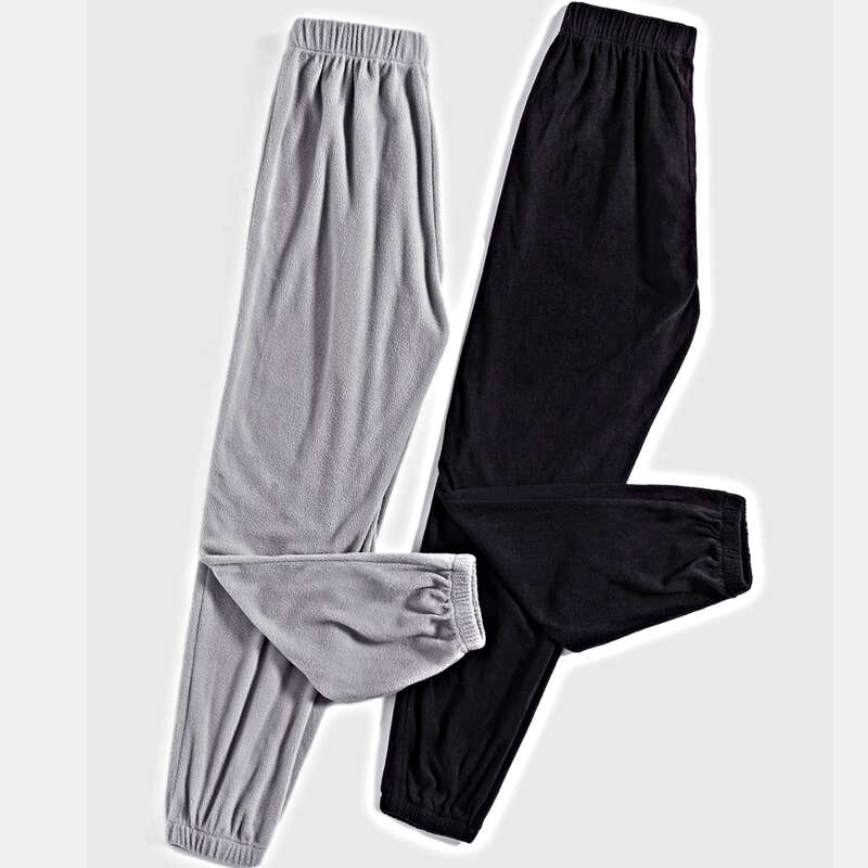 

2pcs Solid Fleece Pants, Multicolor