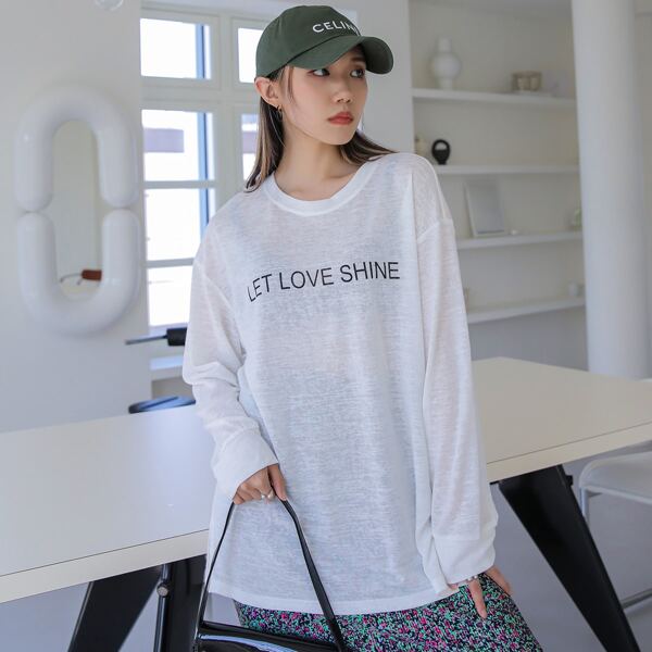 

Slogan Graphic Drop Shoulder Split Hem Tee, White