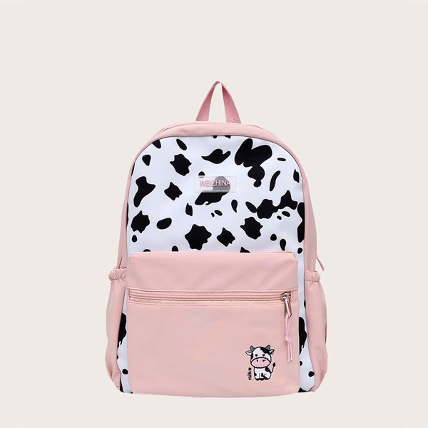

Girls Cow Pattern Large Capacity Backpack, Multicolor