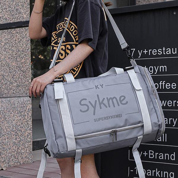 

Letter Graphic Large Capacity Duffle Bag, Grey