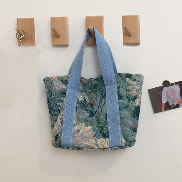 

Floral Graphic Satchel Bag, Blue