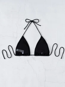 Parte superior de bikini triangular con textura de verano - Negro - Ver 2