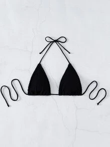 Parte superior de bikini triangular con textura de verano - Negro - Ver 5