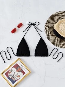 Parte superior de bikini triangular con textura de verano - Negro - Ver 6