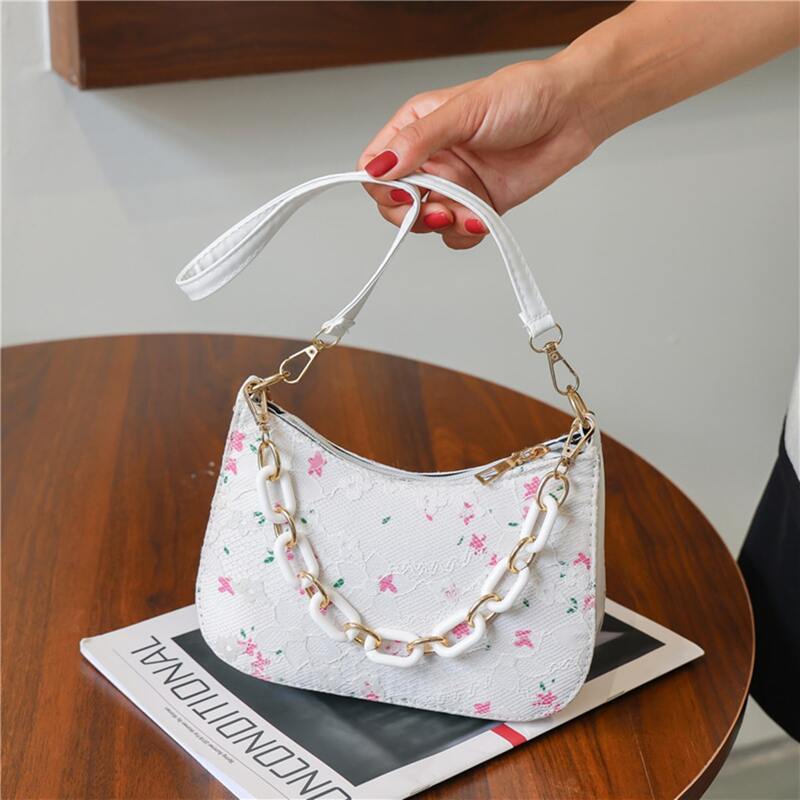 

Chain Handle Satchel Bag, White