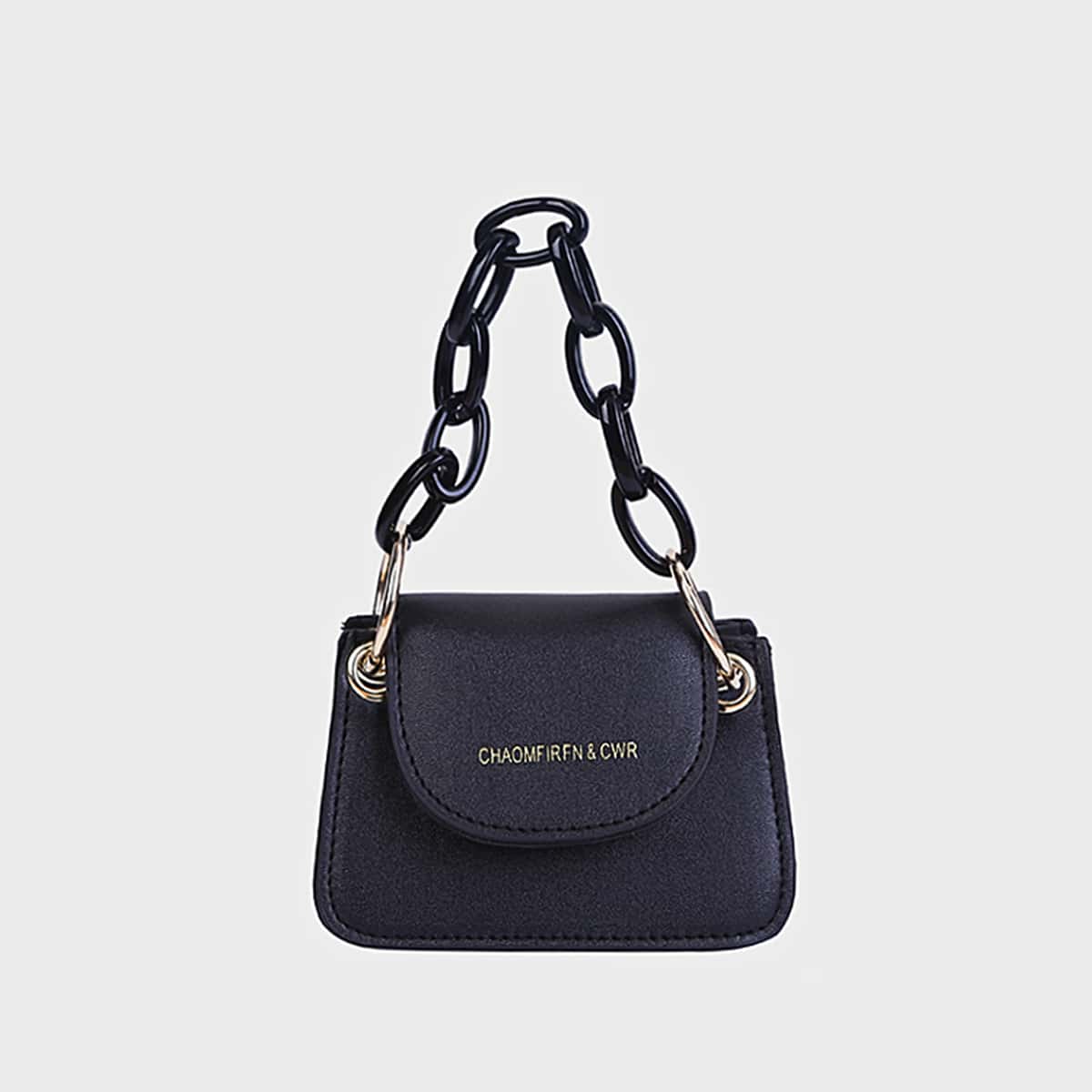 

Chain Handle Satchel Bag, Black