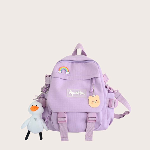 

Letter Graphic Buckle Decor Functional Backpack, Lilac purple
