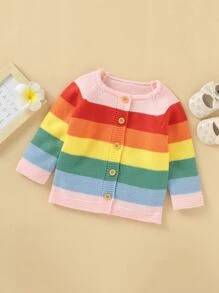 女嬰彩虹條紋開襟衫 - 粉色 - 查看 1