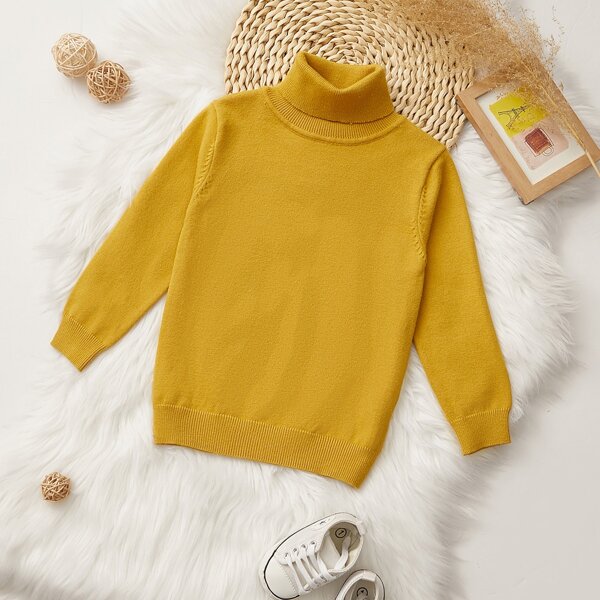 

Toddler Girls Solid Turtleneck Sweater, Yellow