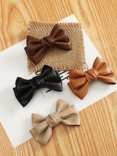 4pcs/Set Women's Candy-Colored Double-Layered Pu Leather Bow Hair Clips, Fashionable All-Match Hair Accessories For Daily Use Cute,Hair Barrettes Claw Clips, School Stuff, Elegant, College, Winter Outfit For Women, Bows, Head Accessories, Hairpin