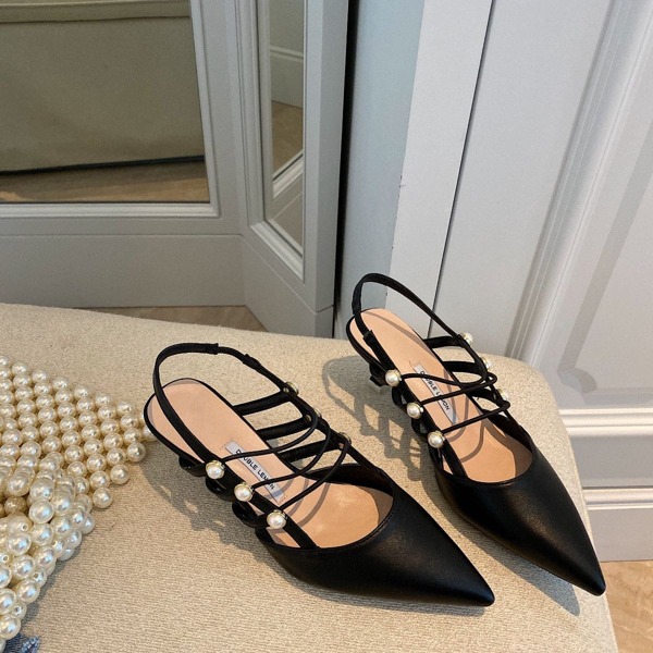 

Faux Pearls Decor Slingback Pumps, Black