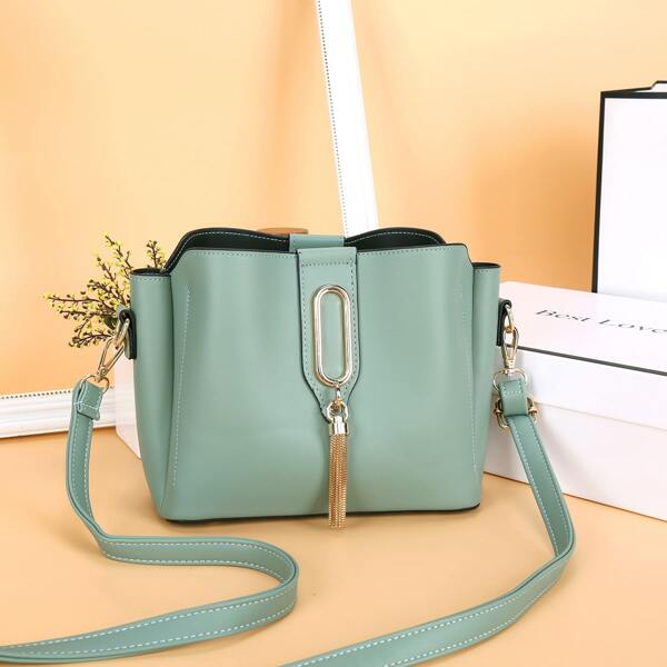 

Tassel Decor Crossbody Bag, Green