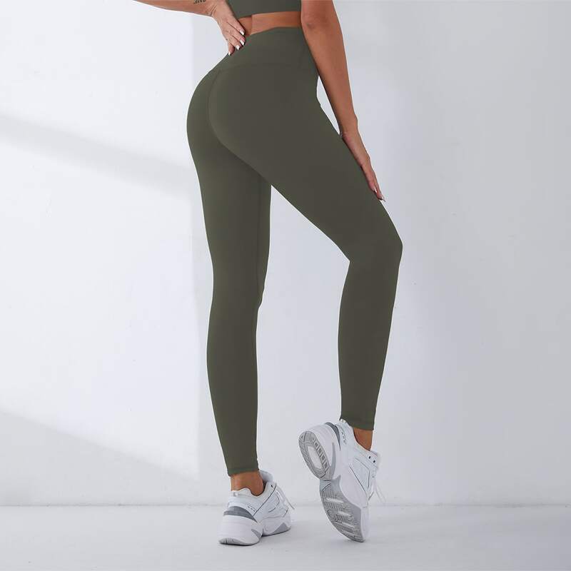 

Wide Band Waist Crop Sports Leggings, Army green