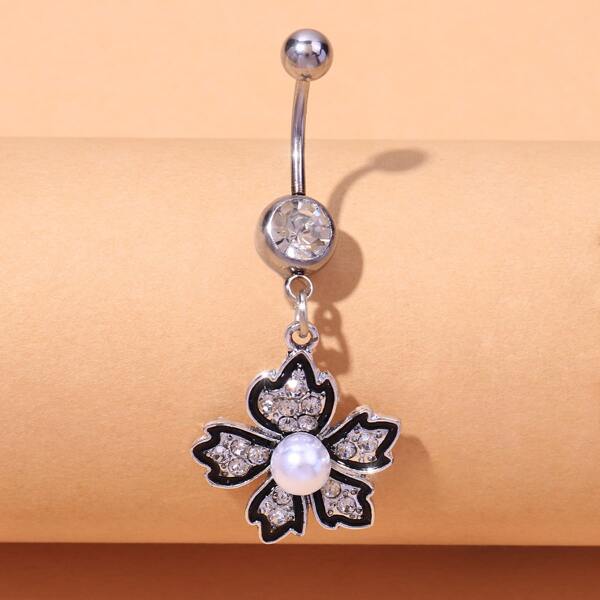 

Rhinestone Flower Charm Navel Belly Ring, Multicolor