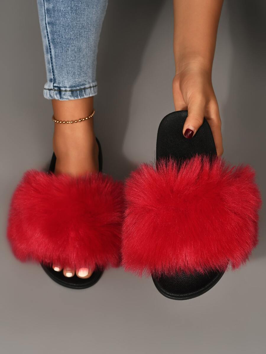 Minimalist Fluffy Slides - Red - View 1