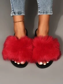 Minimalist Fluffy Slides - Red - View 2