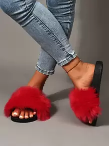 Minimalist Fluffy Slides - Red - View 5