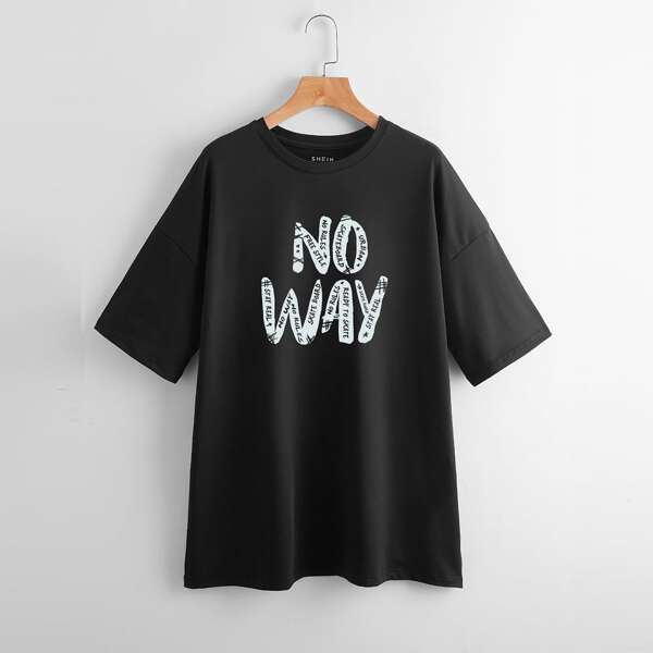 

Slogan Graphic Drop Shoulder Tee, Black