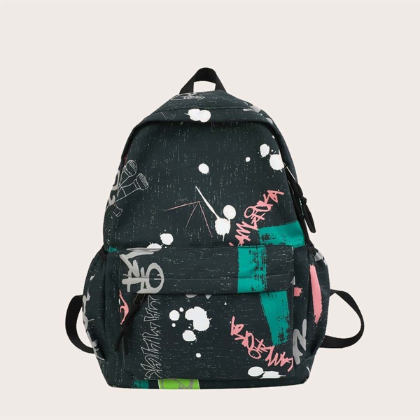 

Letter Graphic Pocket Front Backpack, Black