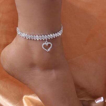 Tobillera con colgante de corazón con strass, para el Día de San Valentín