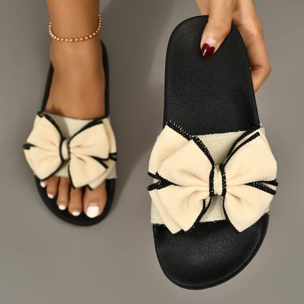 

Suede Bow Decor Slides, Beige